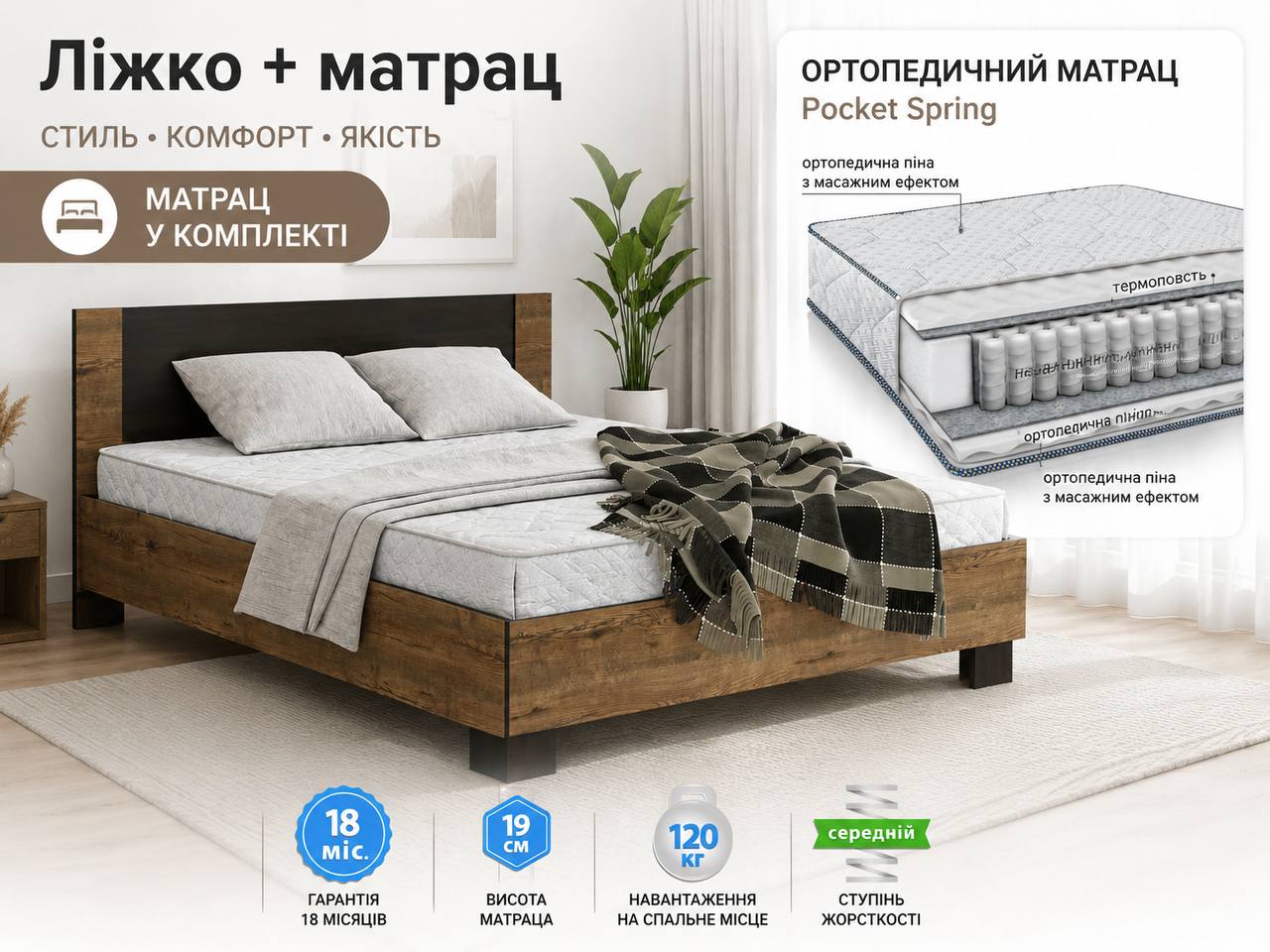 ліжко з матрацом